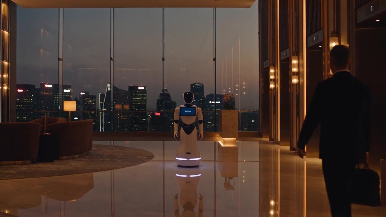 Concept still of Adam in a hotel lobby